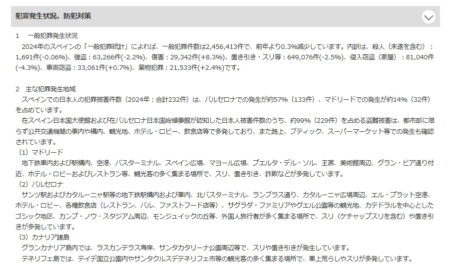 2026年前年のスペイン犯罪状況