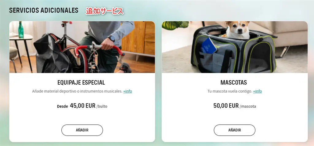 ブエリング航空の追加サービス